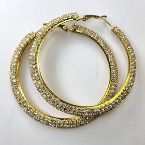 Gold Tone Hoop Crystal Encrusted Hoop Earrings